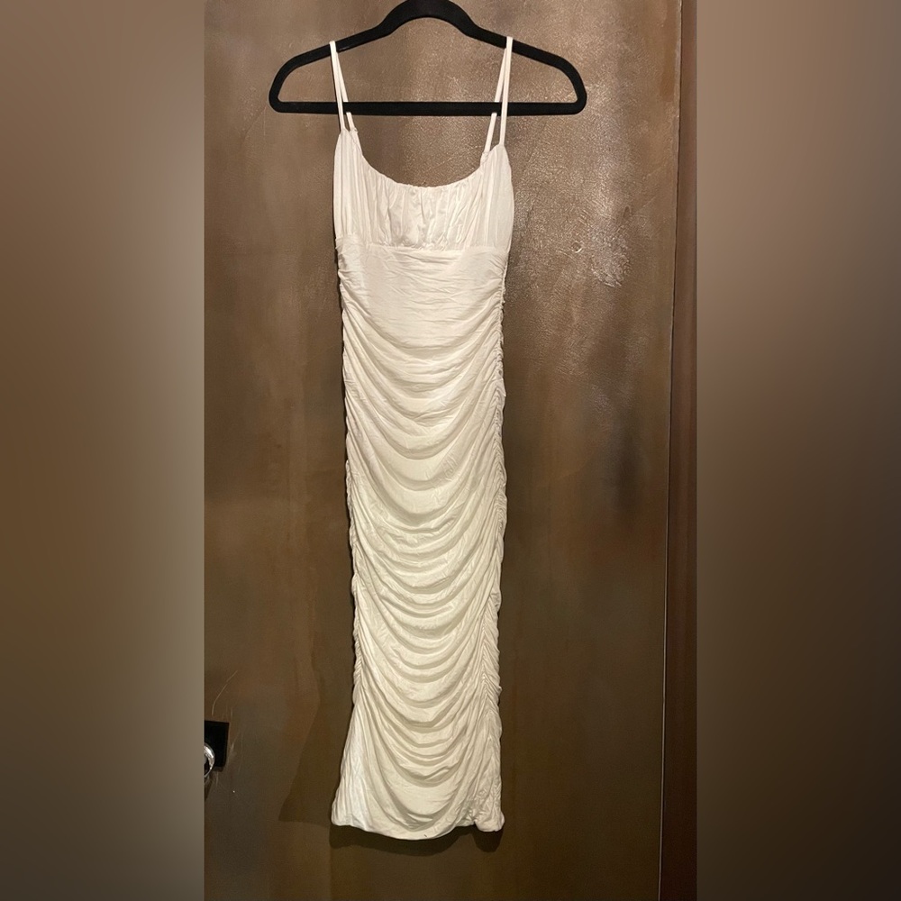 Lovers + Friends Strapless White Ruched Dress